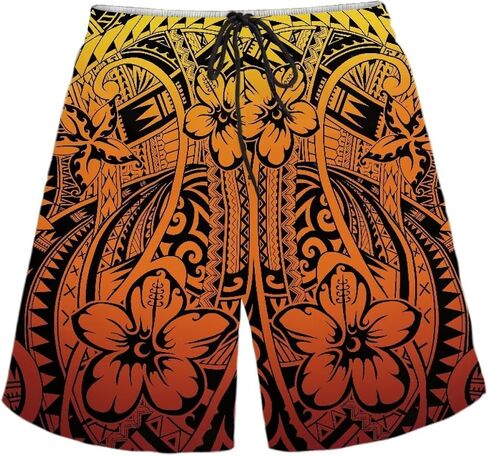 Polynesian Style Prints Mens Shorts Casual Mens Athletic Shorts Samoa Print Colorful Hemp Leaves Men's Shorts in Kuwait