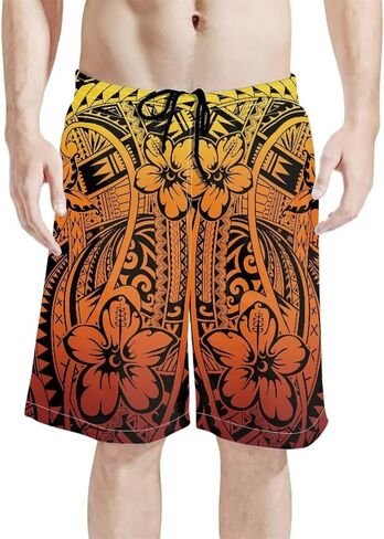 Polynesian Style Prints Mens Shorts Casual Mens Athletic Shorts Samoa Print Colorful Hemp Leaves Men's Shorts in Kuwait