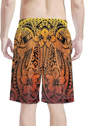 Polynesian Style Prints Mens Shorts Casual Mens Athletic Shorts Samoa Print Colorful Hemp Leaves Men's Shorts in Kuwait