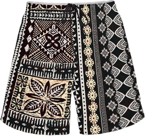 Polynesian Style Prints Mens Shorts Casual Mens Athletic Shorts Samoa Print Colorful Hemp Leaves Men's Shorts in Kuwait