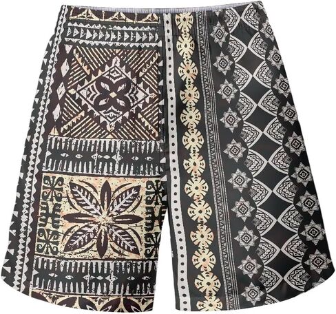 Polynesian Style Prints Mens Shorts Casual Mens Athletic Shorts Samoa Print Colorful Hemp Leaves Men's Shorts in Kuwait