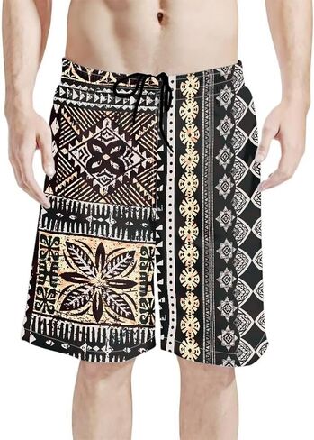 Polynesian Style Prints Mens Shorts Casual Mens Athletic Shorts Samoa Print Colorful Hemp Leaves Men's Shorts in Kuwait