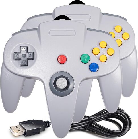 2 Pack PC USB N64 Controller, SAFFUN N64 Wired PC Gamepad [3D Analog Stick] for Windows PC MAC Linux Raspberry Pi Genesis Higan Project 64 Retropie OpenEmu Emulator (Plug & Play) (Grey) in Saudi Arabia
