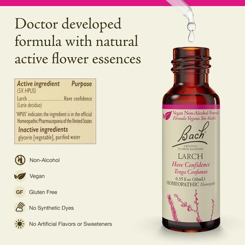 Bach Original Flower Remedies, Larch for Confidence (Non-Alcohol Formula), Natural Homeopathic Flower Essence, Holistic Wellness and Stress Relief, Vegan, 10mL Dropper in Saudi Arabia