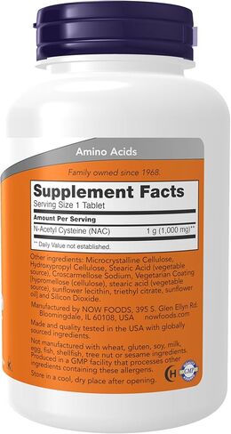 NOW Supplements, NAC (N-Acetyl-Cysteine) 1,000 mg, Free Radical Protection*, 60 Tablets in Saudi Arabia