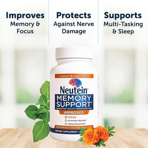 Neutein Natural Brain Booster for Memory, Concentration & Brain Health - Extra Strength Plant-Based Focus Supplement for Adults & Seniors, Made in USA (60 capsules/30 Serv) in Saudi Arabia