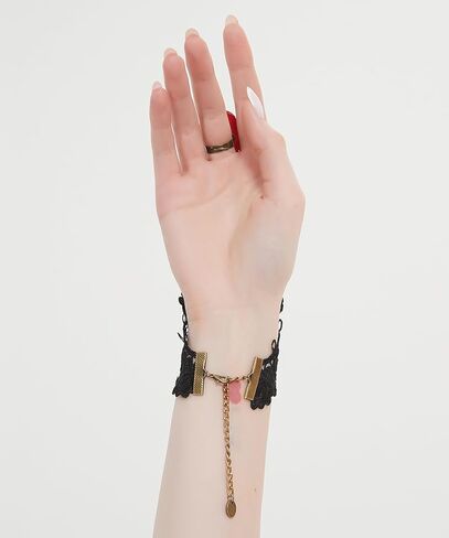 Gothic Black Lace Bracelet with Ring Vintage Red Rose Flower Slave Bracelet Crystal Tassel Charm Lolita Costome Harness Hand Chain for Women in Kuwait