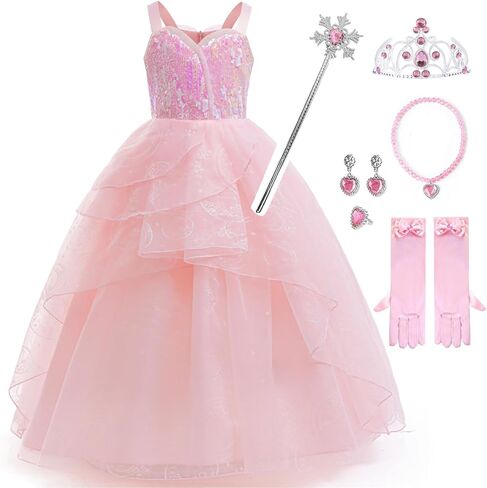 Glinda Costume Dress for Girls Witch Sequin pageant dress for girls special occasion With Wand and Crown in Saudi Arabia
