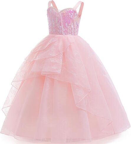 Glinda Costume Dress for Girls Witch Sequin pageant dress for girls special occasion With Wand and Crown in Saudi Arabia