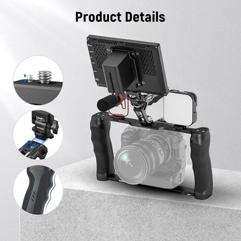 NEEWER Video Camera Cage Rig with Arca Type Base, Dual Grips, 3/8" ARRI Locating & 1/4" Threads, Cold Shoes, Universal Camera Stabilizer Compatible with SmallRig NEEWER Baseplate 15mm Rods, CA016 in Kuwait