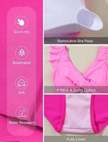 ODIZLI Women's Swimsuit V Neck Cutout Ruffle Swim Dress and Shorts Bathing Suit Color Block/Stripe Print/Solid Color in Saudi Arabia