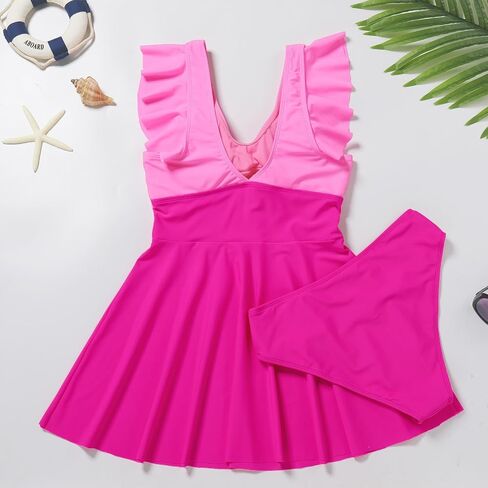ODIZLI Women's Swimsuit V Neck Cutout Ruffle Swim Dress and Shorts Bathing Suit Color Block/Stripe Print/Solid Color in Saudi Arabia