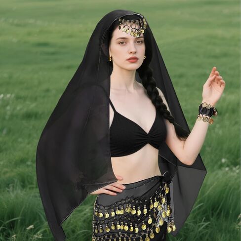 4 Pcs Belly Dance Hip Scarf Sets, Belly Dance Skirt & Head Scarf with Coins, 2 Coin Wrist Bracelet 50 Bobby Pins in Saudi Arabia