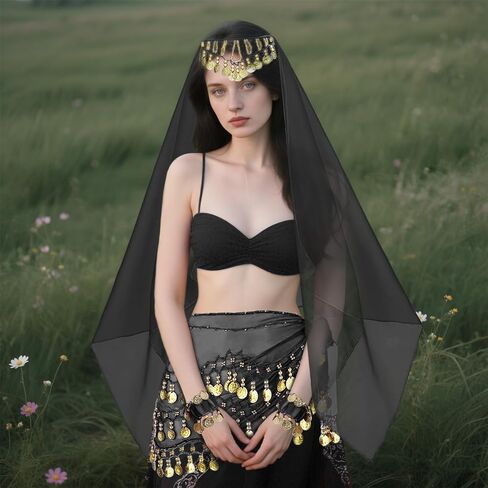 4 Pcs Belly Dance Hip Scarf Sets, Belly Dance Skirt & Head Scarf with Coins, 2 Coin Wrist Bracelet 50 Bobby Pins in Saudi Arabia