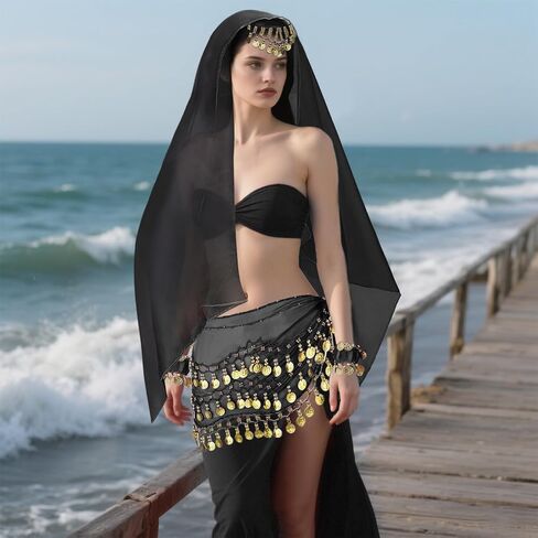 4 Pcs Belly Dance Hip Scarf Sets, Belly Dance Skirt & Head Scarf with Coins, 2 Coin Wrist Bracelet 50 Bobby Pins in Saudi Arabia