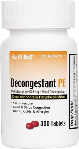 HealthA2Z® Decongestant PE | Phenylephrine HCl 10 mg | Maximum Strength | Non-Drowsy Nasal & Sinus Congestion Relief Due to Cold & Allergies (300 Count (Pack of 1)) in Kuwait