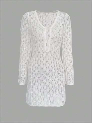 MakeMeChic Women's Swimsuit Coverup Long Sleeve Crochet Beach Cover up Mini Dress in Kuwait