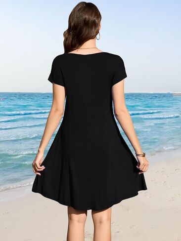 Larace Plus Size Women Swimsuit Cover Up Cap Sleeve Summer Beach Coverups فضفاضة قميص ملابس السباحة Sundress مع جيوب in Saudi Arabia