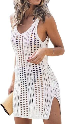 American Flag Dress Womens Hollow Out Slit Crochet Cover Up Sleeveless 4th of July Beach Swimwear Dresses in Kuwait