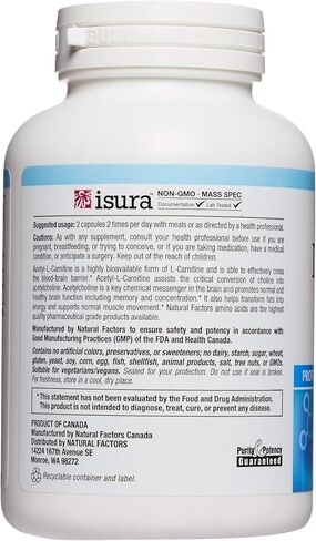 Natural Factors, Acetyl L-Carnitine 500 mg, Promotes a Healthy Memory, Concentration and Brain Function, 120 capsules (60 servings) in Saudi Arabia
