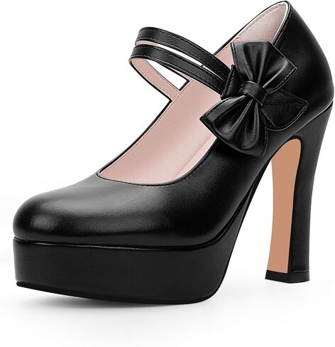 Women's Bow Plafrom High Heel Mary Janes Pumps Hook Loop Round Toe Dress Shoes in Saudi Arabia
