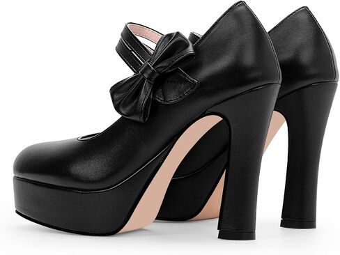 Women's Bow Plafrom High Heel Mary Janes Pumps Hook Loop Round Toe Dress Shoes in Saudi Arabia