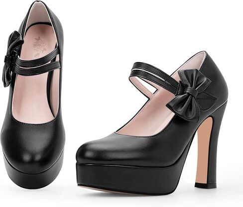 Women's Bow Plafrom High Heel Mary Janes Pumps Hook Loop Round Toe Dress Shoes in Saudi Arabia