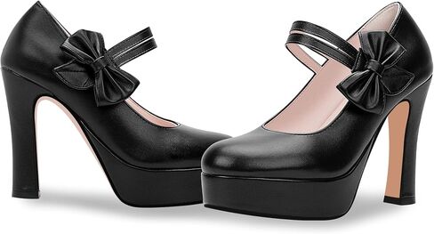 Women's Bow Plafrom High Heel Mary Janes Pumps Hook Loop Round Toe Dress Shoes in Saudi Arabia