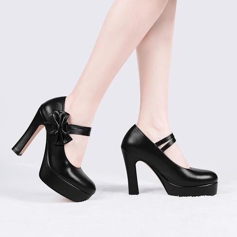Women's Bow Plafrom High Heel Mary Janes Pumps Hook Loop Round Toe Dress Shoes in Saudi Arabia