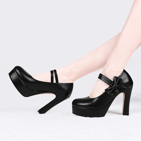 Women's Bow Plafrom High Heel Mary Janes Pumps Hook Loop Round Toe Dress Shoes in Saudi Arabia