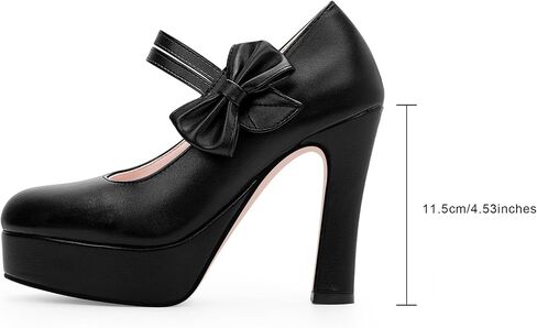 Women's Bow Plafrom High Heel Mary Janes Pumps Hook Loop Round Toe Dress Shoes in Saudi Arabia