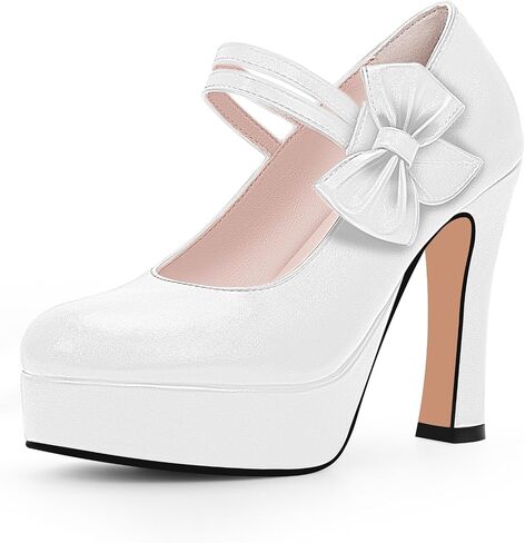 Women's Bow Plafrom High Heel Mary Janes Pumps Hook Loop Round Toe Dress Shoes in Saudi Arabia