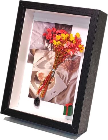 DIY Shadow Box Frame Set with Dried Flowers, Art Cards, Ornaments, Crystals, Stickers, Mat Boards Wrapping Paper, Halloween/Christmas/Birthday Gift (Black, 4.7 x 6.7) in Saudi Arabia