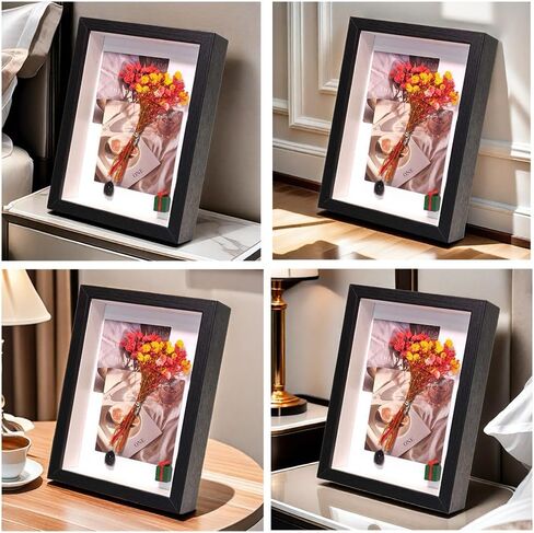 DIY Shadow Box Frame Set with Dried Flowers, Art Cards, Ornaments, Crystals, Stickers, Mat Boards Wrapping Paper, Halloween/Christmas/Birthday Gift (Black, 4.7 x 6.7) in Saudi Arabia