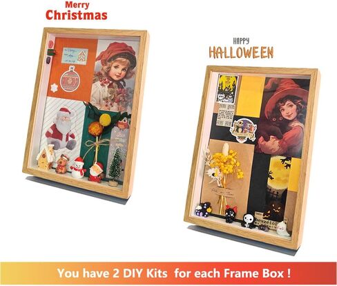 DIY Shadow Box Frame Set with Dried Flowers, Art Cards, Ornaments, Crystals, Stickers, Mat Boards Wrapping Paper, Halloween/Christmas/Birthday Gift (Black, 4.7 x 6.7) in Saudi Arabia