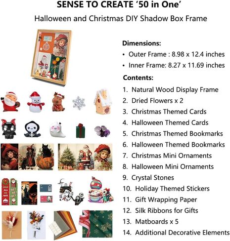 DIY Shadow Box Frame Set with Dried Flowers, Art Cards, Ornaments, Crystals, Stickers, Mat Boards Wrapping Paper, Halloween/Christmas/Birthday Gift (Black, 4.7 x 6.7) in Saudi Arabia