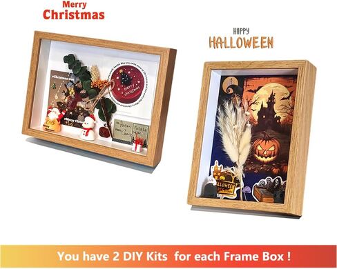 DIY Shadow Box Frame Set with Dried Flowers, Art Cards, Ornaments, Crystals, Stickers, Mat Boards Wrapping Paper, Halloween/Christmas/Birthday Gift (Black, 4.7 x 6.7) in Saudi Arabia