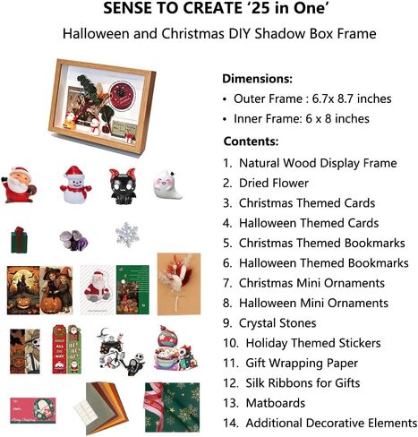 DIY Shadow Box Frame Set with Dried Flowers, Art Cards, Ornaments, Crystals, Stickers, Mat Boards Wrapping Paper, Halloween/Christmas/Birthday Gift (Black, 4.7 x 6.7) in Saudi Arabia