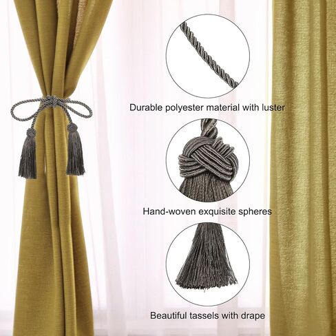 uxcell 2pcs tssle -stainbacks ، holdbacks الستار مع شرابة المصنوعة يدويًا ، حبل زخرفي مصنوعة يدويًا ، حبل غرفة نوم المنزل ، وإزاتف نافذة المكتب ، والرمادي الداكن in Kuwait