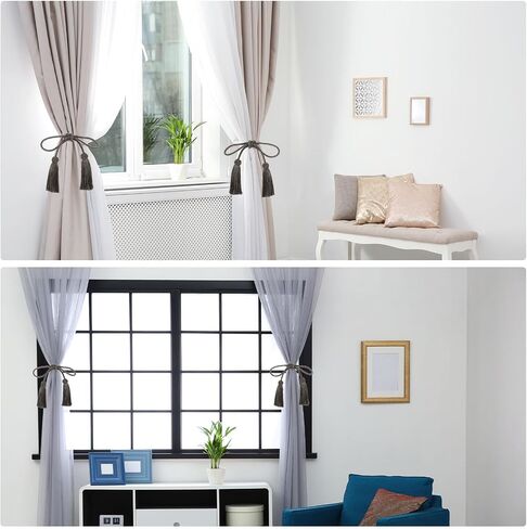 uxcell 2pcs tssle -stainbacks ، holdbacks الستار مع شرابة المصنوعة يدويًا ، حبل زخرفي مصنوعة يدويًا ، حبل غرفة نوم المنزل ، وإزاتف نافذة المكتب ، والرمادي الداكن in Kuwait