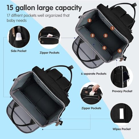 DERJUNSTAR Baby Diaper Bag Backpack, Diaper Changing Station, Baby Bags for Boys Girls, USB Charging Port,Pacifier Case, Sunshade and Toy Bar, Ash Grey in Saudi Arabia