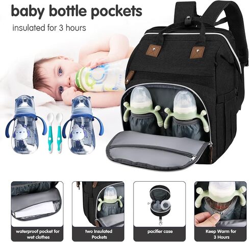 DERJUNSTAR Baby Diaper Bag Backpack, Diaper Changing Station, Baby Bags for Boys Girls, USB Charging Port,Pacifier Case, Sunshade and Toy Bar, Ash Grey in Saudi Arabia
