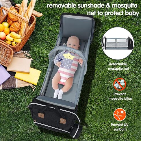 DERJUNSTAR Baby Diaper Bag Backpack, Diaper Changing Station, Baby Bags for Boys Girls, USB Charging Port,Pacifier Case, Sunshade and Toy Bar, Ash Grey in Saudi Arabia