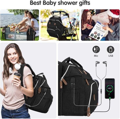 DERJUNSTAR Baby Diaper Bag Backpack, Diaper Changing Station, Baby Bags for Boys Girls, USB Charging Port,Pacifier Case, Sunshade and Toy Bar, Ash Grey in Saudi Arabia
