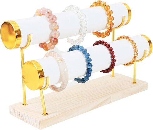 TANG SONG 3 Tiers Detachable Bracelet Display Stand with Wooden Base & Soft Leather Mat - Jewelry Organizer Holder for Necklaces, Watches, Rings Business Supplies (White, 3 Tiers) in Saudi Arabia