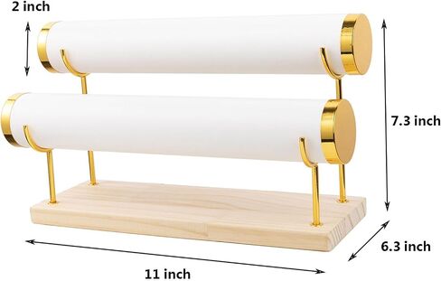 TANG SONG 3 Tiers Detachable Bracelet Display Stand with Wooden Base & Soft Leather Mat - Jewelry Organizer Holder for Necklaces, Watches, Rings Business Supplies (White, 3 Tiers) in Saudi Arabia