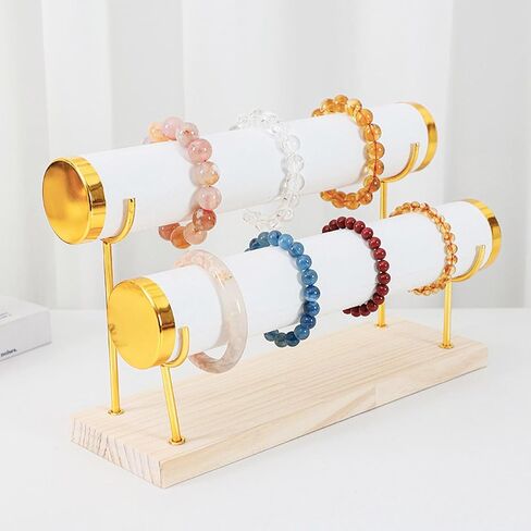 TANG SONG 3 Tiers Detachable Bracelet Display Stand with Wooden Base & Soft Leather Mat - Jewelry Organizer Holder for Necklaces, Watches, Rings Business Supplies (White, 3 Tiers) in Saudi Arabia