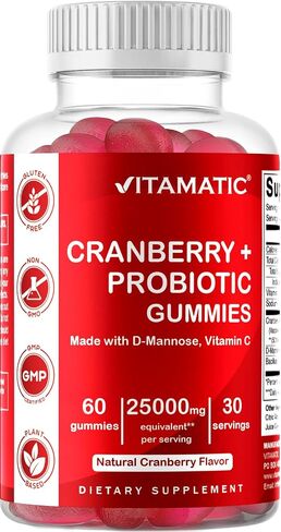 Vitamatic 2 Pack Vegan Cranberry Gummies, 1000mg per Serving - 60 Count - Supports Healthy Urinary Tract Function - (Non-GMO, Gluten Free) in Saudi Arabia