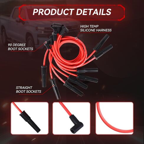 RLP Silicone Silf Slud Wires مجموعة 8.0 مم أسود متوافق مع Jeep AMC V8 290 304 343 360 390 401 HEI Distributor Distributor Cover Wires in Kuwait