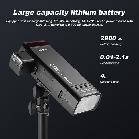 Godox AD200 200Ws 2.4G TTL 1/8000 HSS High-Speed Sync Flash Strobe Speedlite Monolight & Godox XPro-N Wireless Flash Trigger Transmitter Compatible for Nikon Cameras & 2900mAh Lithium Battery in Kuwait